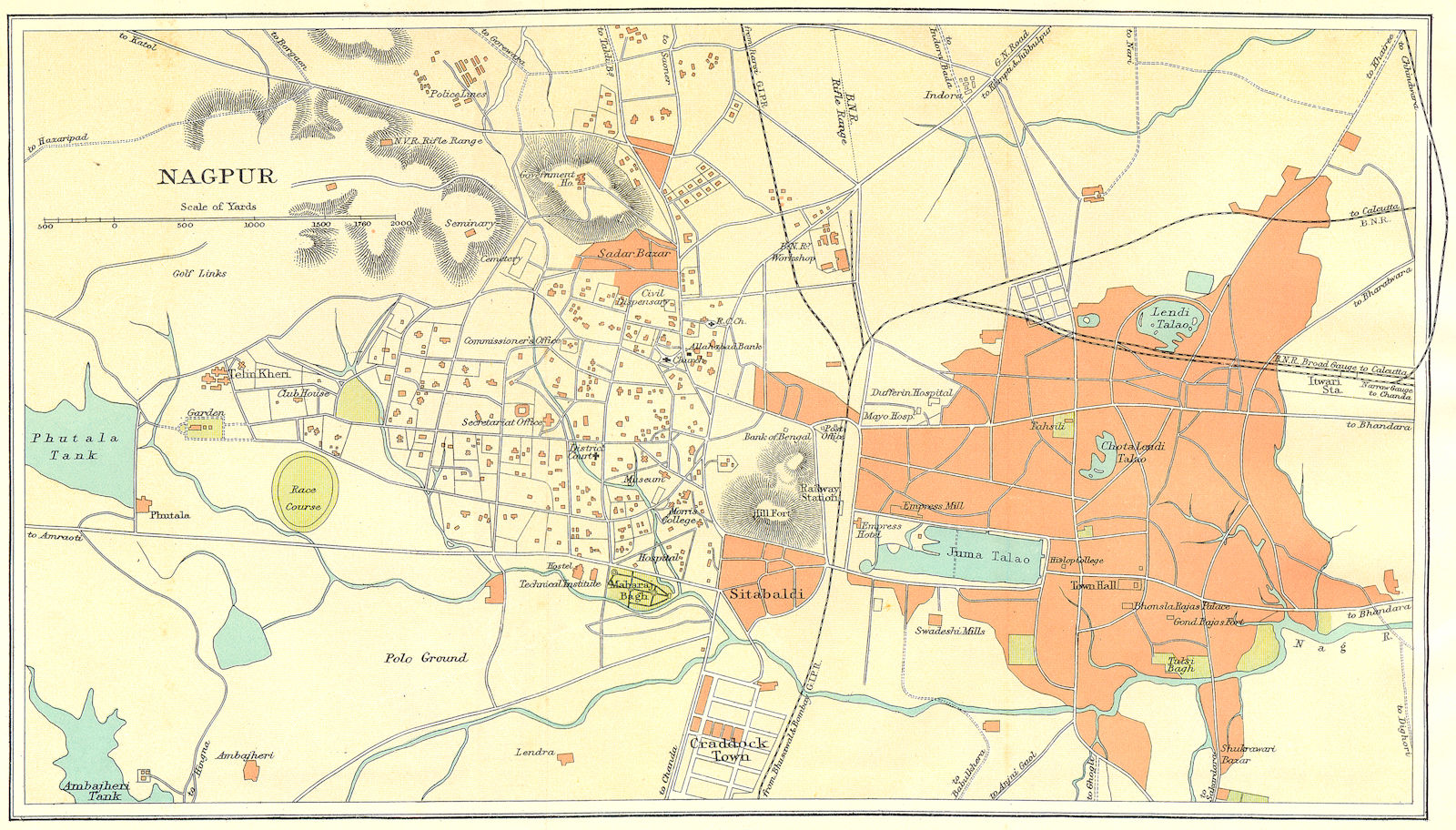 Associate Product BRITISH INDIA. Nagpur city plan. Maharashtra. 1924 old vintage map chart