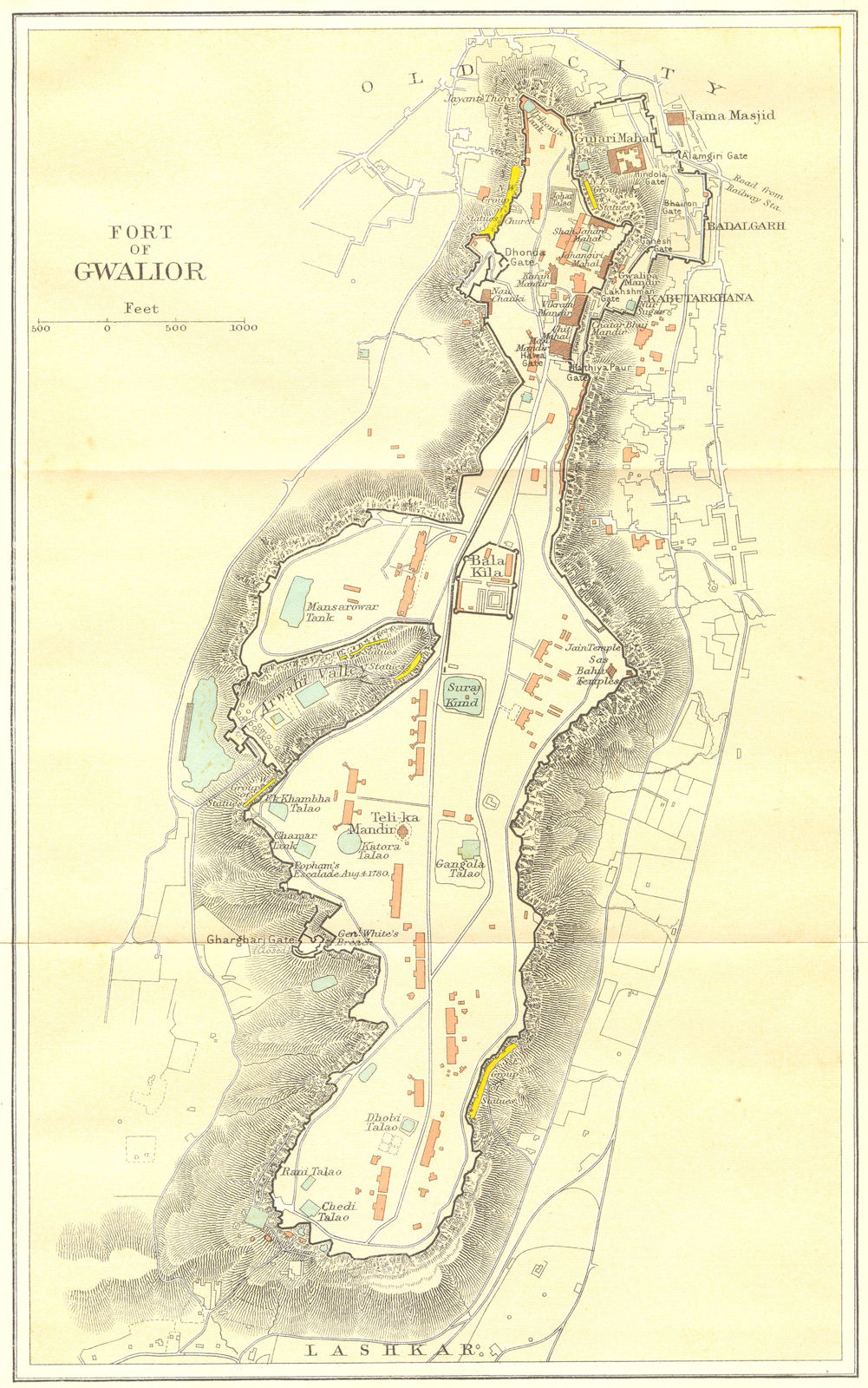 INDIA. Fort of Gwalior. Plan. Madhya Pradesh. 1924 old vintage map chart