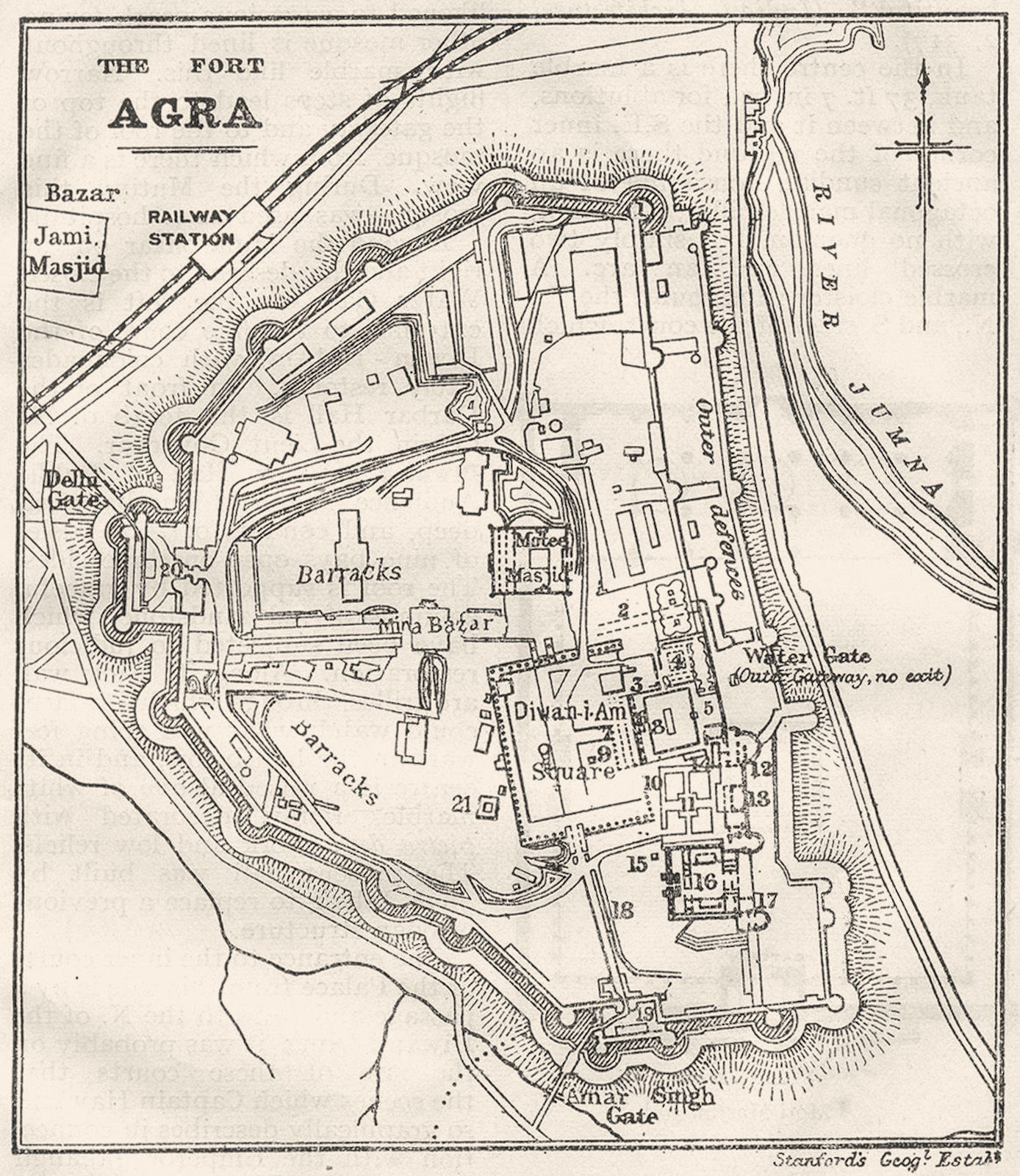 BRITISH INDIA. Agra Fort sketch plan 1924 old vintage map chart