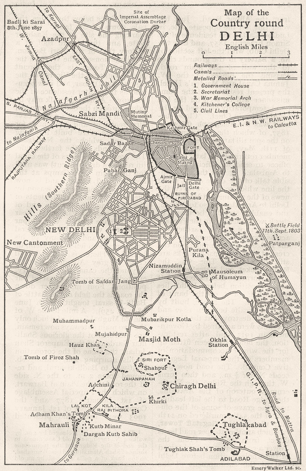 INDIA. Sketch map of the country round Delhi. New Delhi. 1803 Battlefield 1924