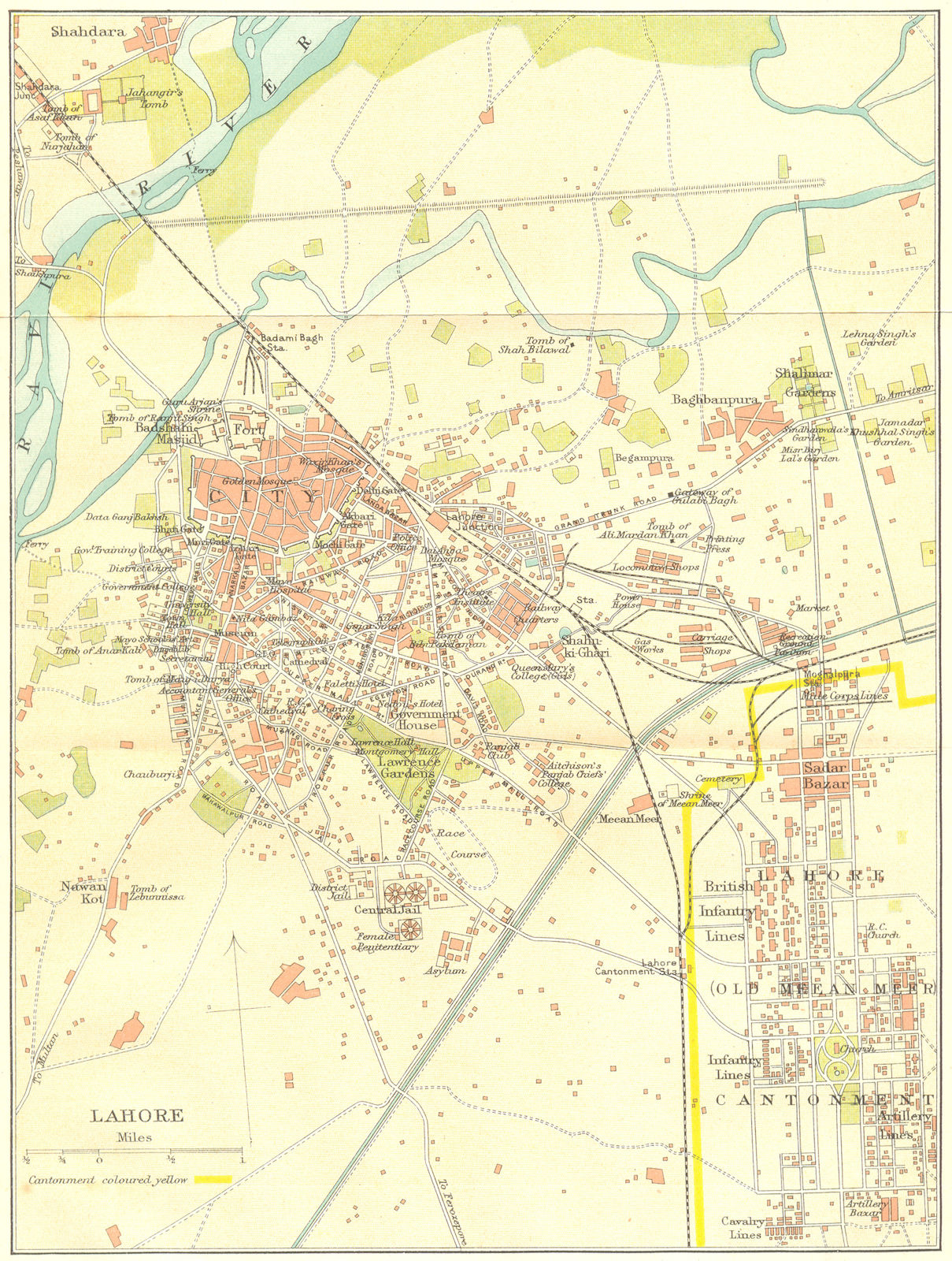 Associate Product PAKISTAN. Lahore city plan showing the Old Meean Meer Cantonment 1924 map