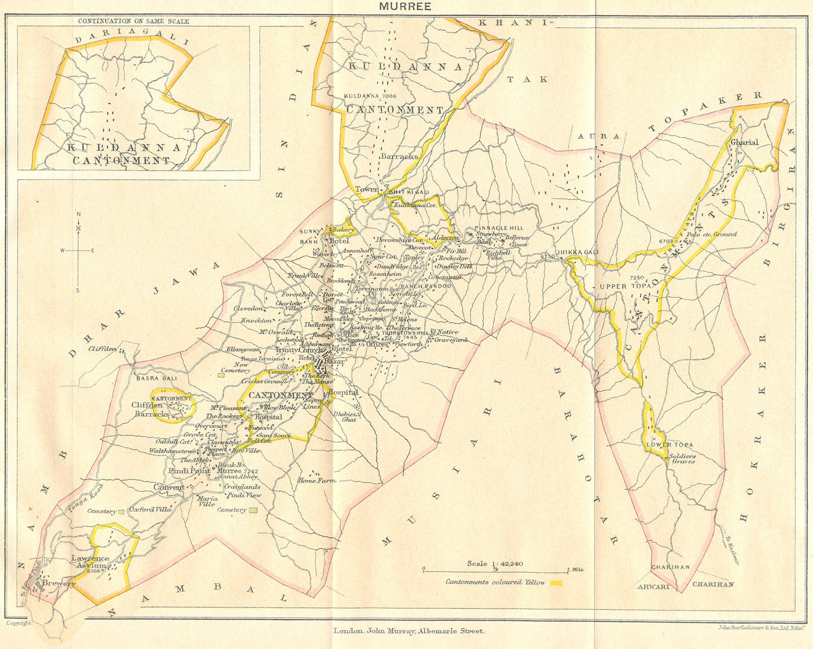 PAKISTAN. Murree Hill Station & Kuldanna Cantonment. British India 1924 map