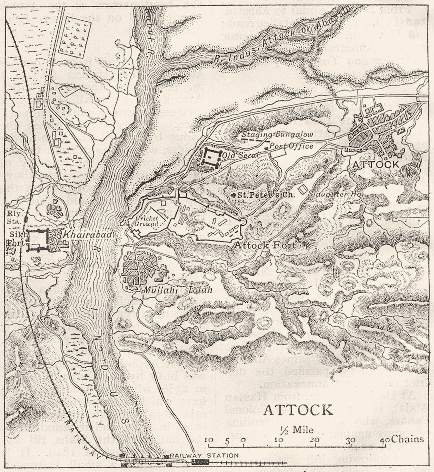 PAKISTAN. Attock town & Attock Fort sketch map. Khairabad. Sikh Fort 1924