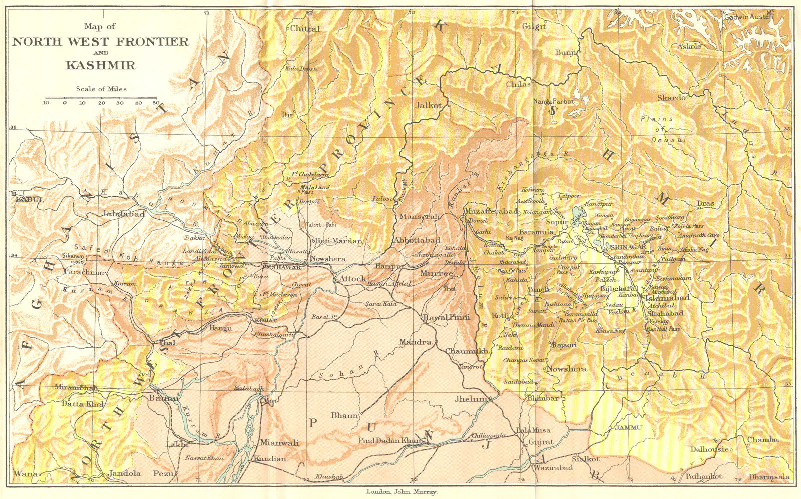 Associate Product BRITISH INDIA/PAKISTAN. Map of the North West Frontier, Kashmir & Punjab 1924