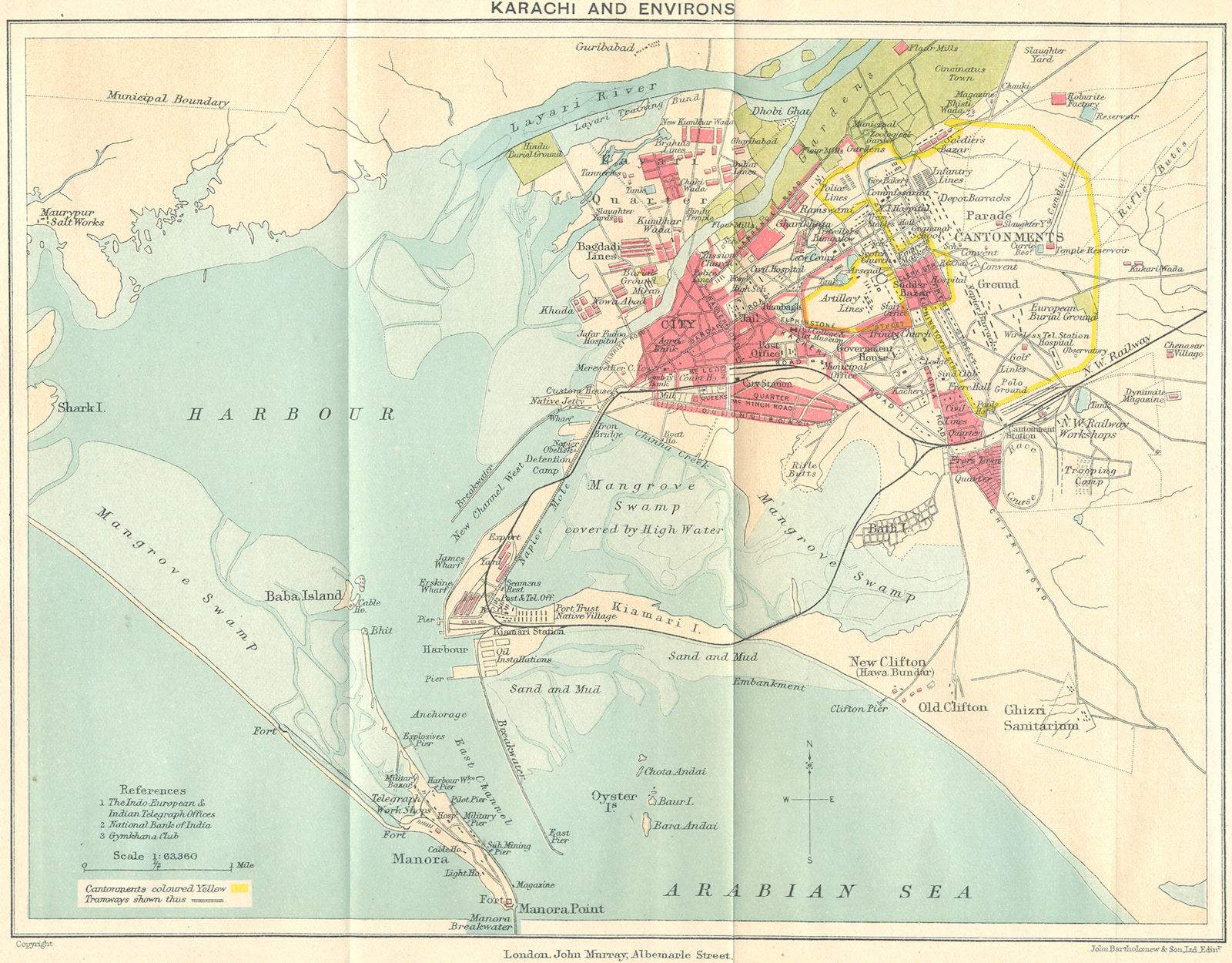 PAKISTAN. Karachi & environs city plan. Cantonment. British India 1924 old map