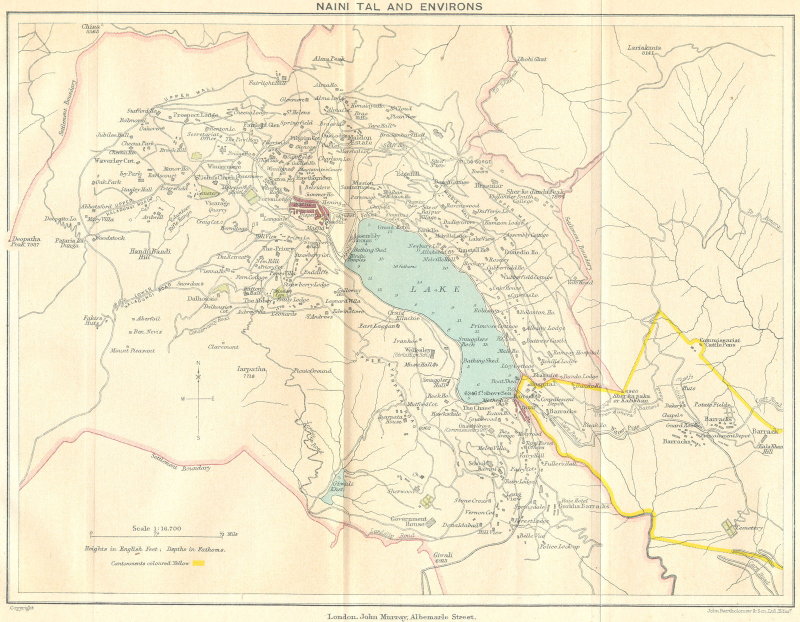 Associate Product INDIA. Naini Tal (Nainital) & environs. Hill station Lake. Uttarakhand 1924 map