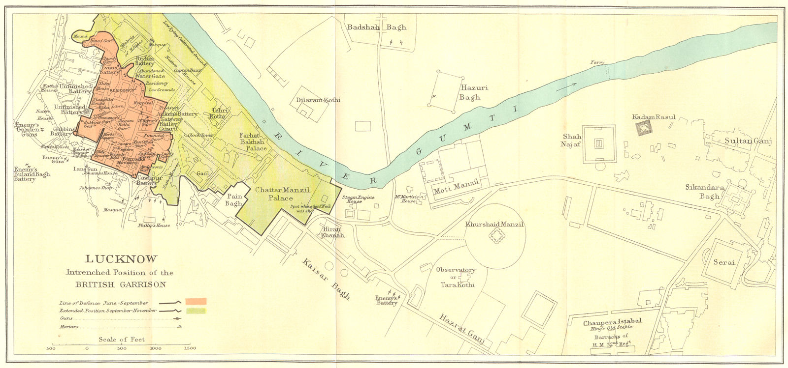Associate Product SIEGE OF LUCKNOW.showing British Garrison positions.1857 Indian Mutiny 1924 map