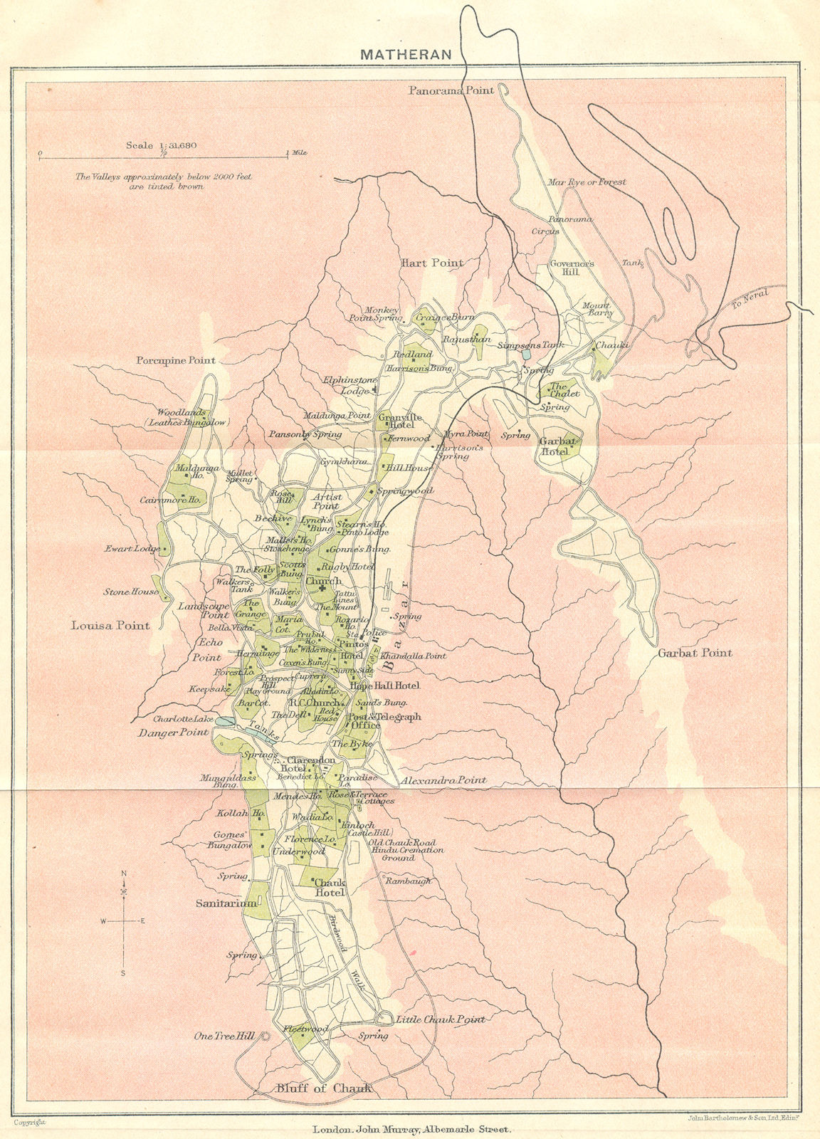 BRITISH INDIA. Matheran Hill station. Maharashtra. 1924 old vintage map chart