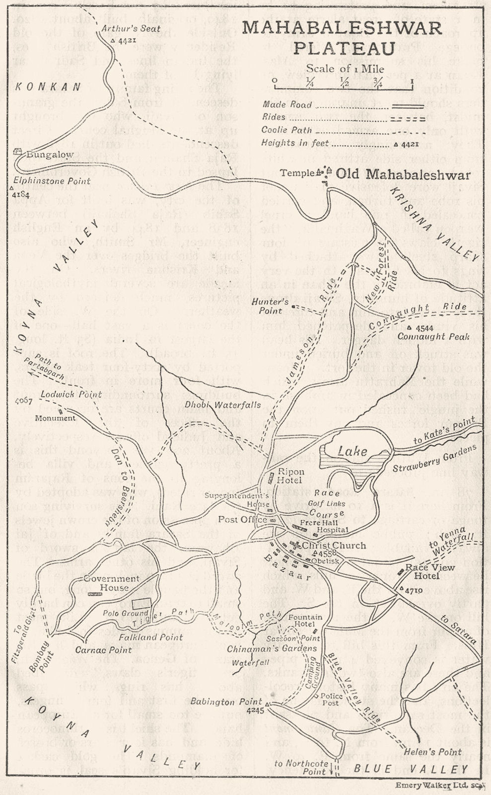 BRITISH INDIA. Mahabaleshwar Plateau sketch map. Hill station 1924 old