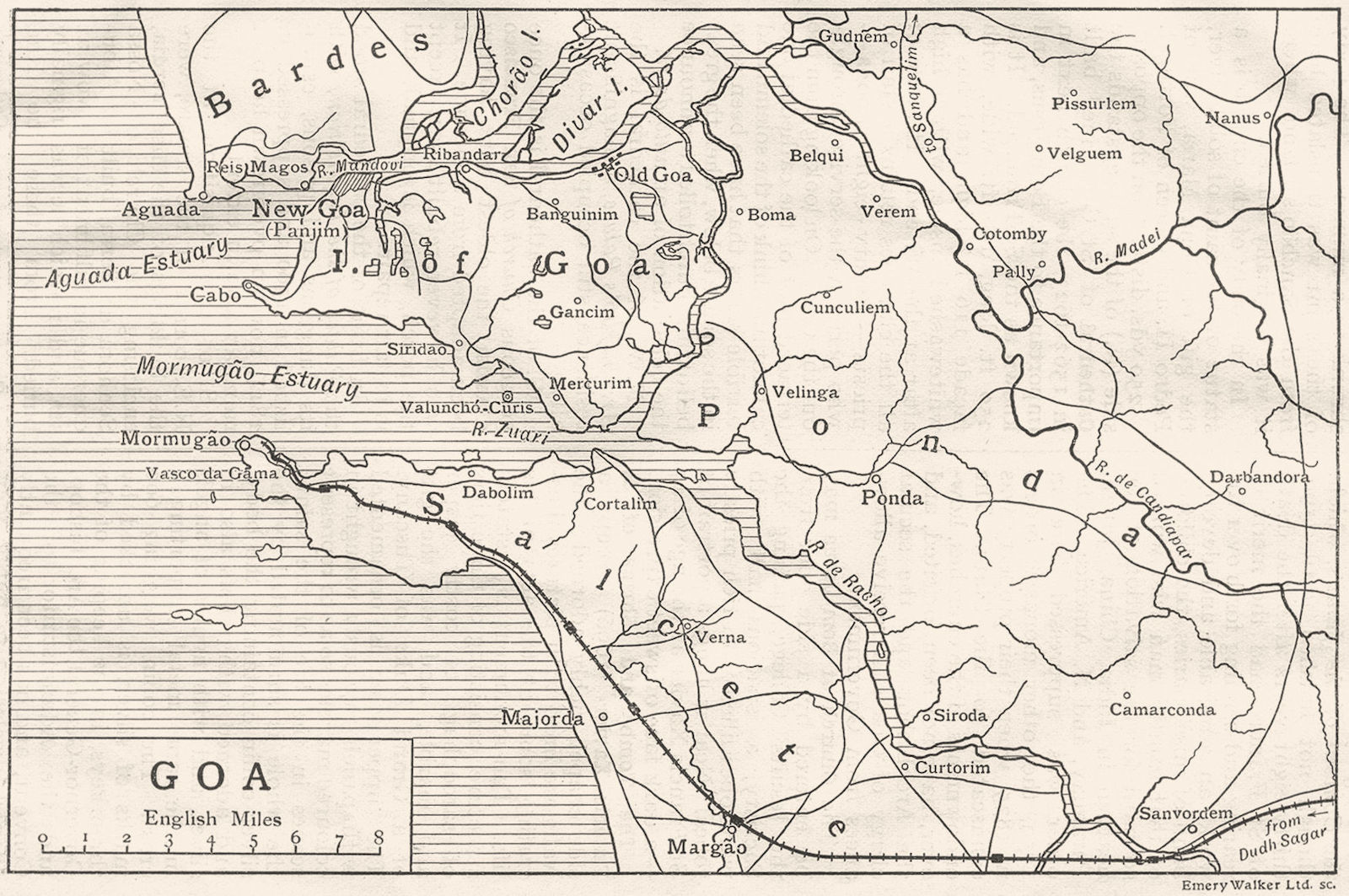 INDIA. Goa & environs sketch map. British India 1924 old vintage chart