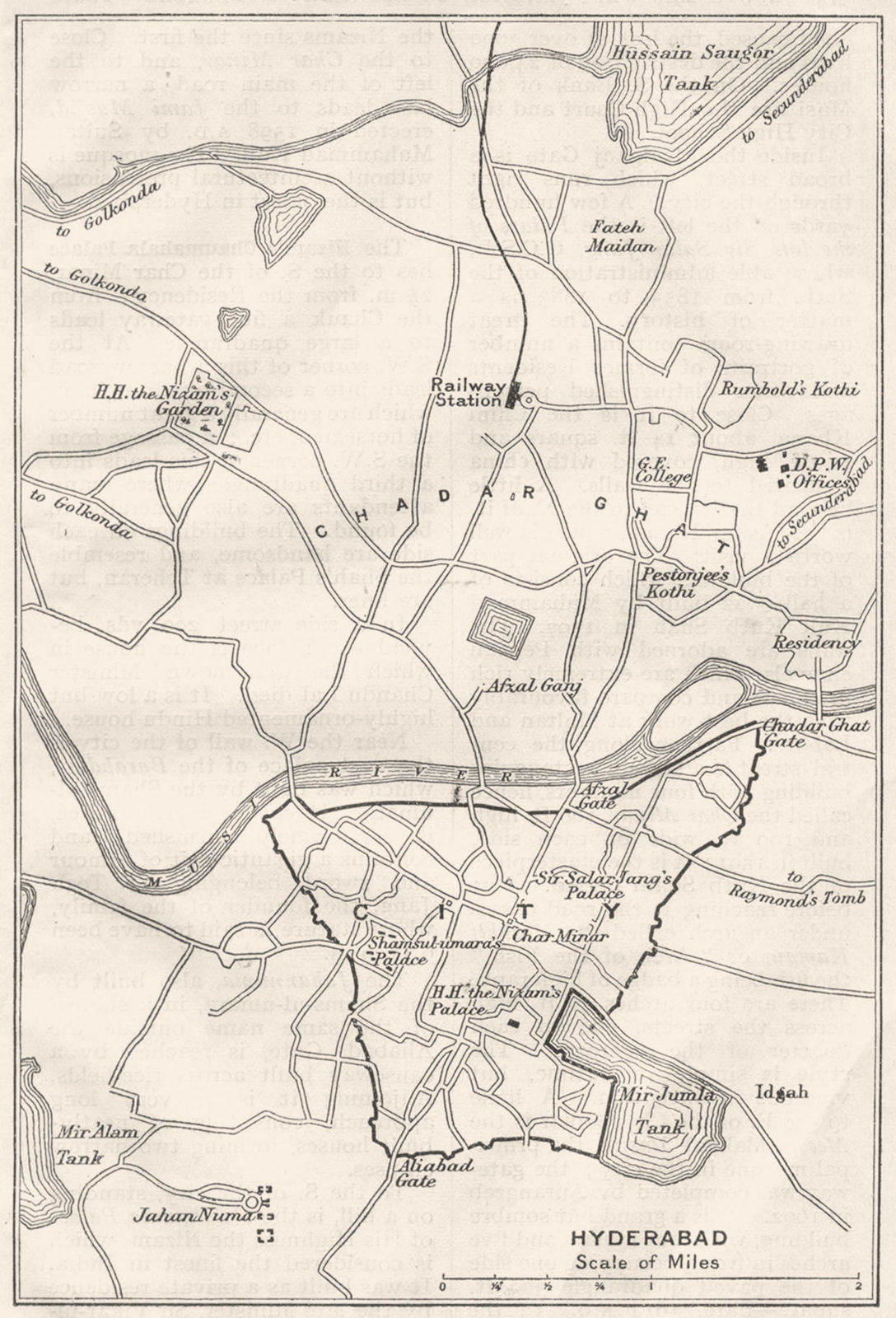 Associate Product BRITISH INDIA. Hyderabad sketch map. City plan. Andhra Pradesh. 1924 old