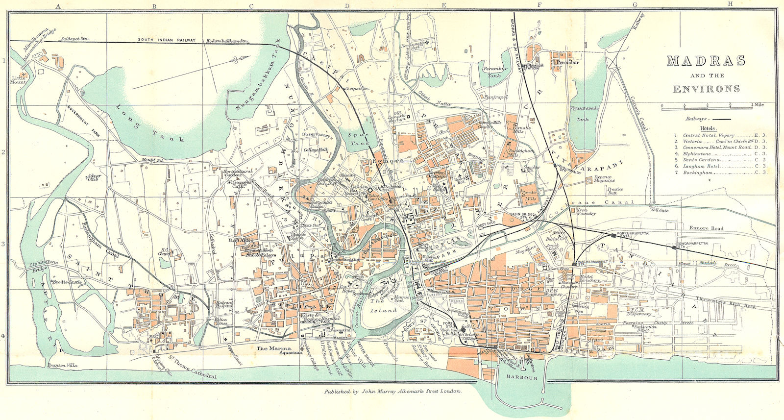 Associate Product BRITISH INDIA. Madras (Chennai) & environs city plan. Showing hotels. 1924 map