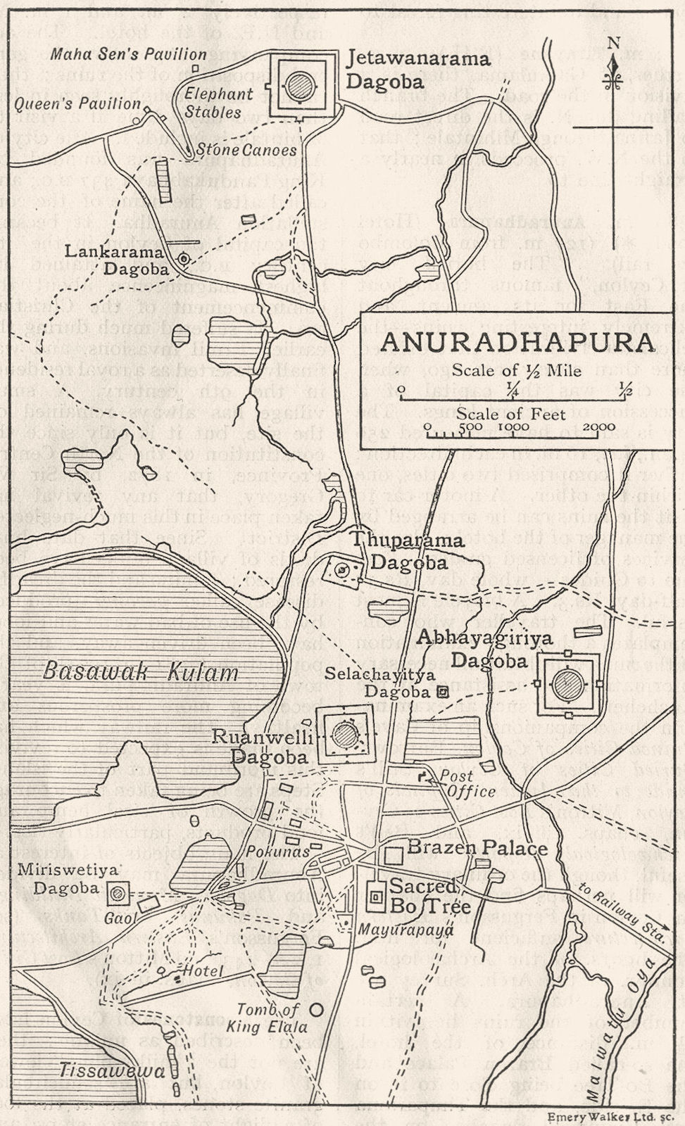 CEYLON. Anuradhapura sketch map. Sri Lanka. Dagobas. British India 1924