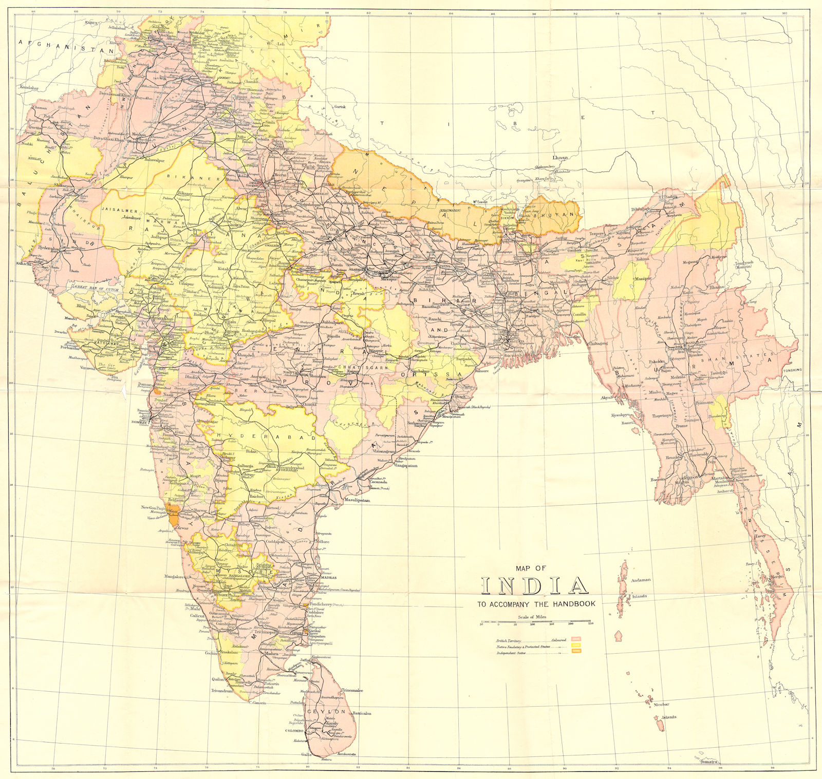 BRITISH INDIA. showing British, Native & Independent states. Burma 1924 map