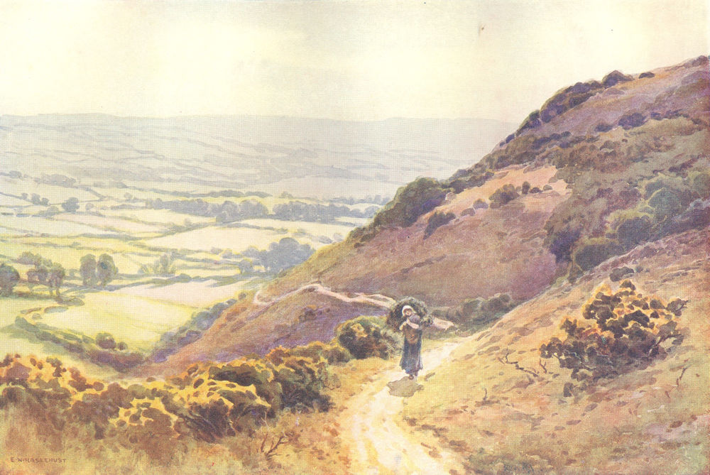Ballard Down, Swanage. Dorset. By Ernest Haslehust 1920 old antique print