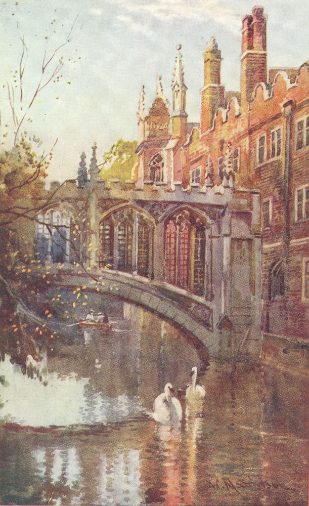 CAMBRIDGE. Bridge of Sighs, St John's College 1907 old antique print picture