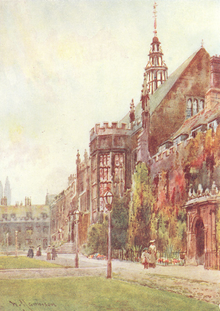 CAMBRIDGE. Oriel Window Hall, Trinity Gt Ct 1907 old antique print picture