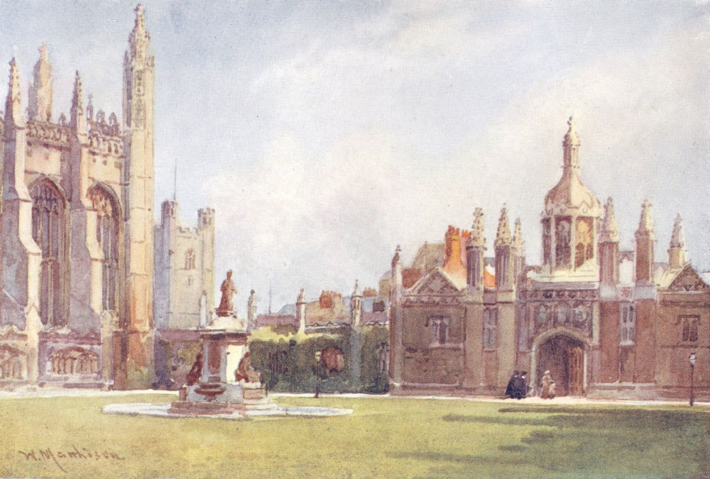 CAMBRIDGE. King's College Chapel & entry Court 1907 old antique print picture