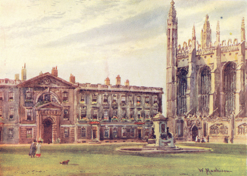 CAMBRIDGE. King's College Chapel Fellow's building 1907 old antique print
