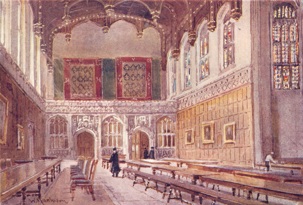 CAMBRIDGE. Colleges. Hall of King's College 1907 old antique print picture