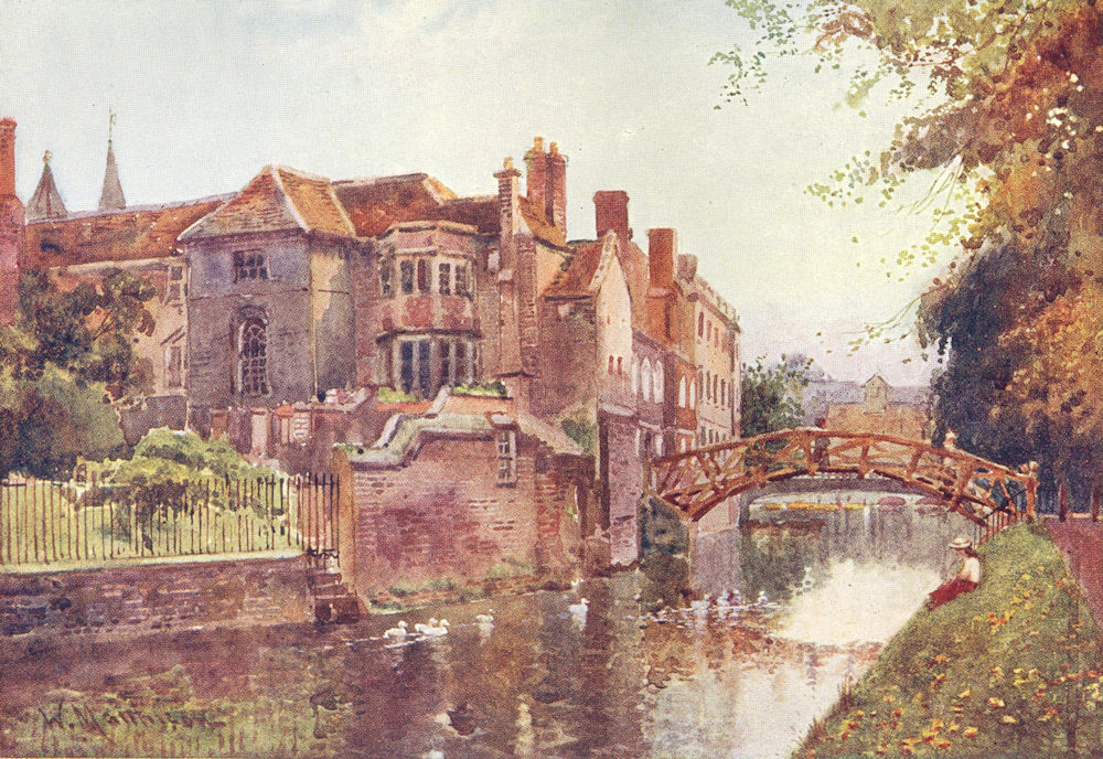 CAMBRIDGE. Colleges. Queen's College river Front 1907 old antique print