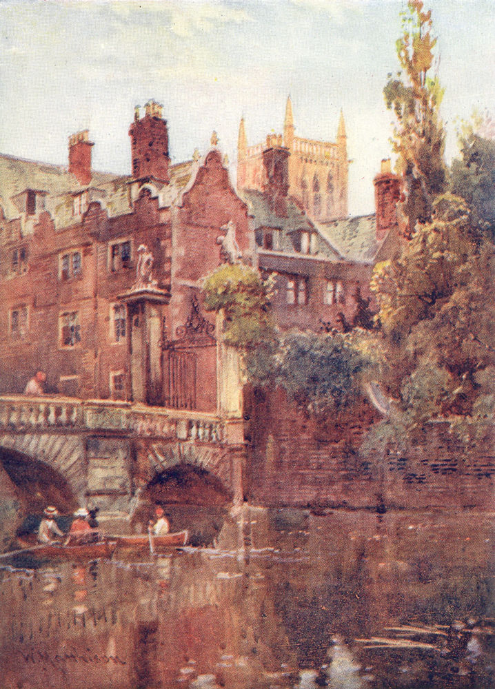 CAMBRIDGE. Colleges. Gateway & bridge 1907 old antique vintage print picture
