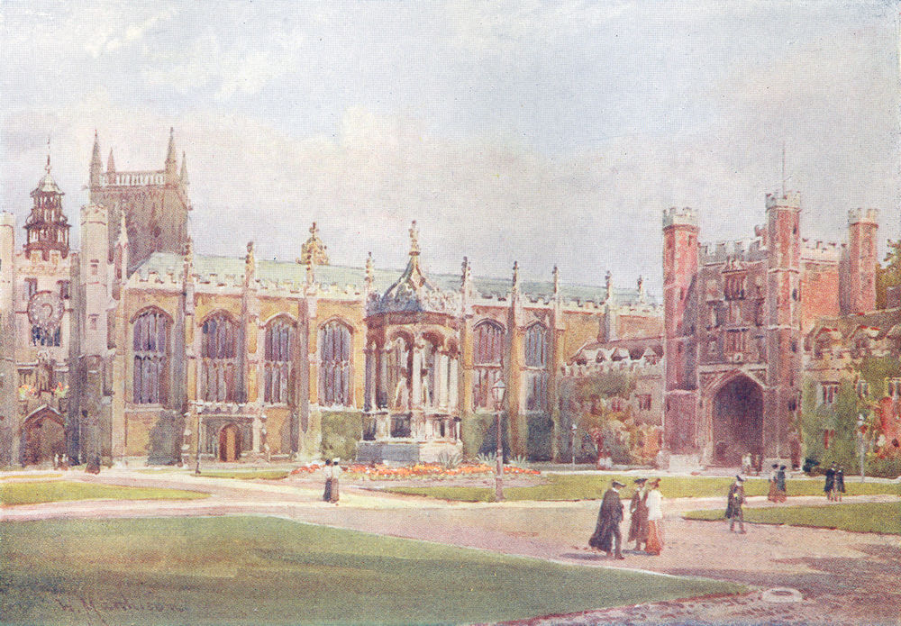 CAMBRIDGE. Colleges. Great Court, Trinity College 1907 old antique print