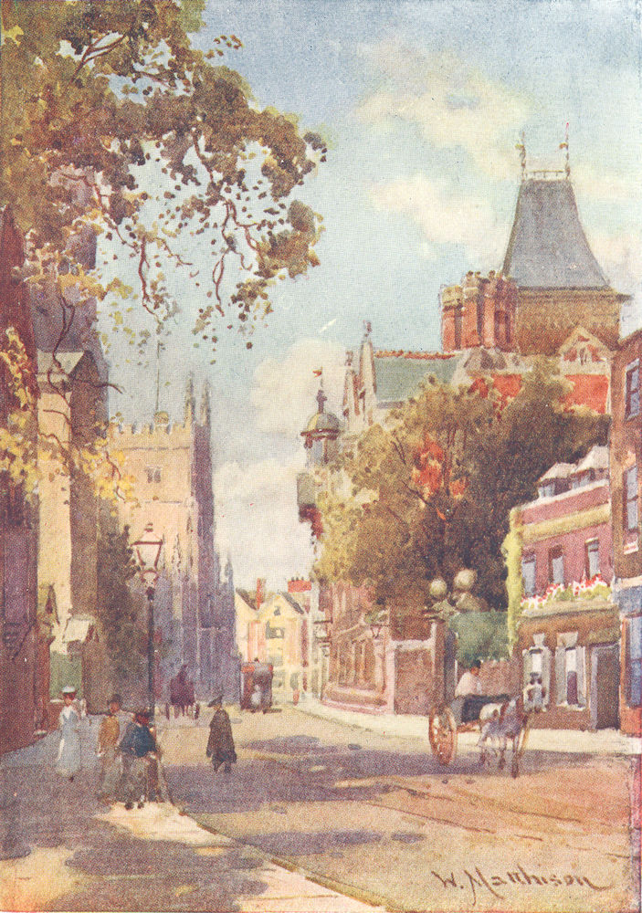 CAMBRIDGE. Trumpington Street from Peterhouse 1907 old antique print picture