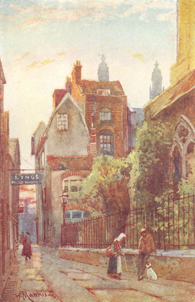 CAMBRIDGE. Houses St Edward's Church & Passage 1907 old antique print picture