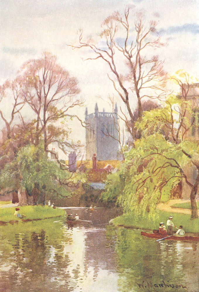 CAMBRIDGE. Tower St John's College Chapel river 1907 old antique print picture