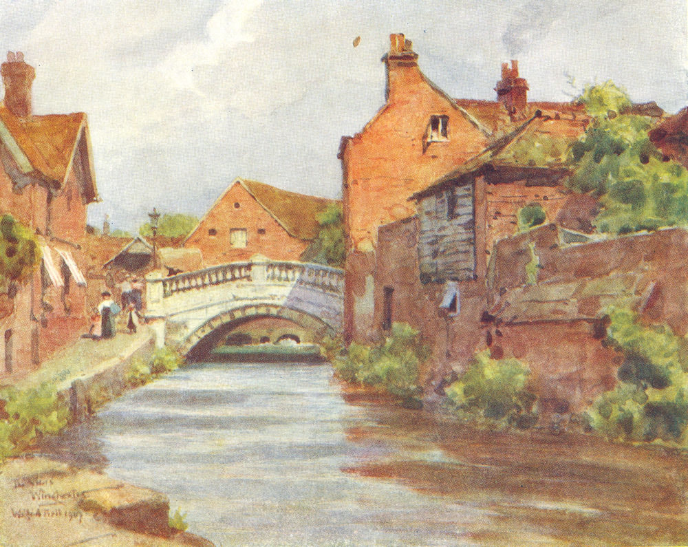 Associate Product WINCHESTER. The City Bridge & City Mill. The Weirs. HAMPSHIRE 1909 old print