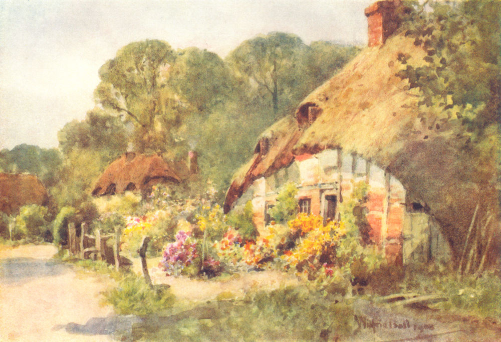 Associate Product FORTON. village view. Near Longparish. Thatched cottages. HAMPSHIRE 1909 print