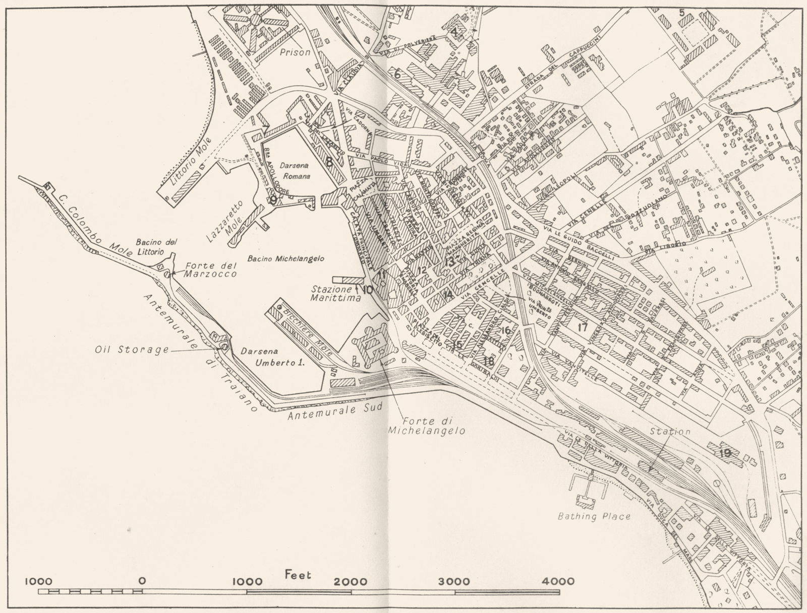 ITALY. Civitavecchia 1945 old vintage map plan chart