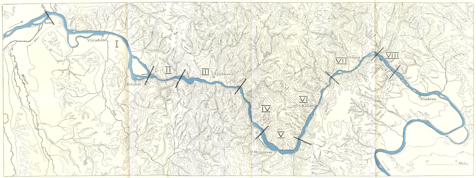 MAPS. East. Carpathian gorges of Danube 1944 old vintage plan chart