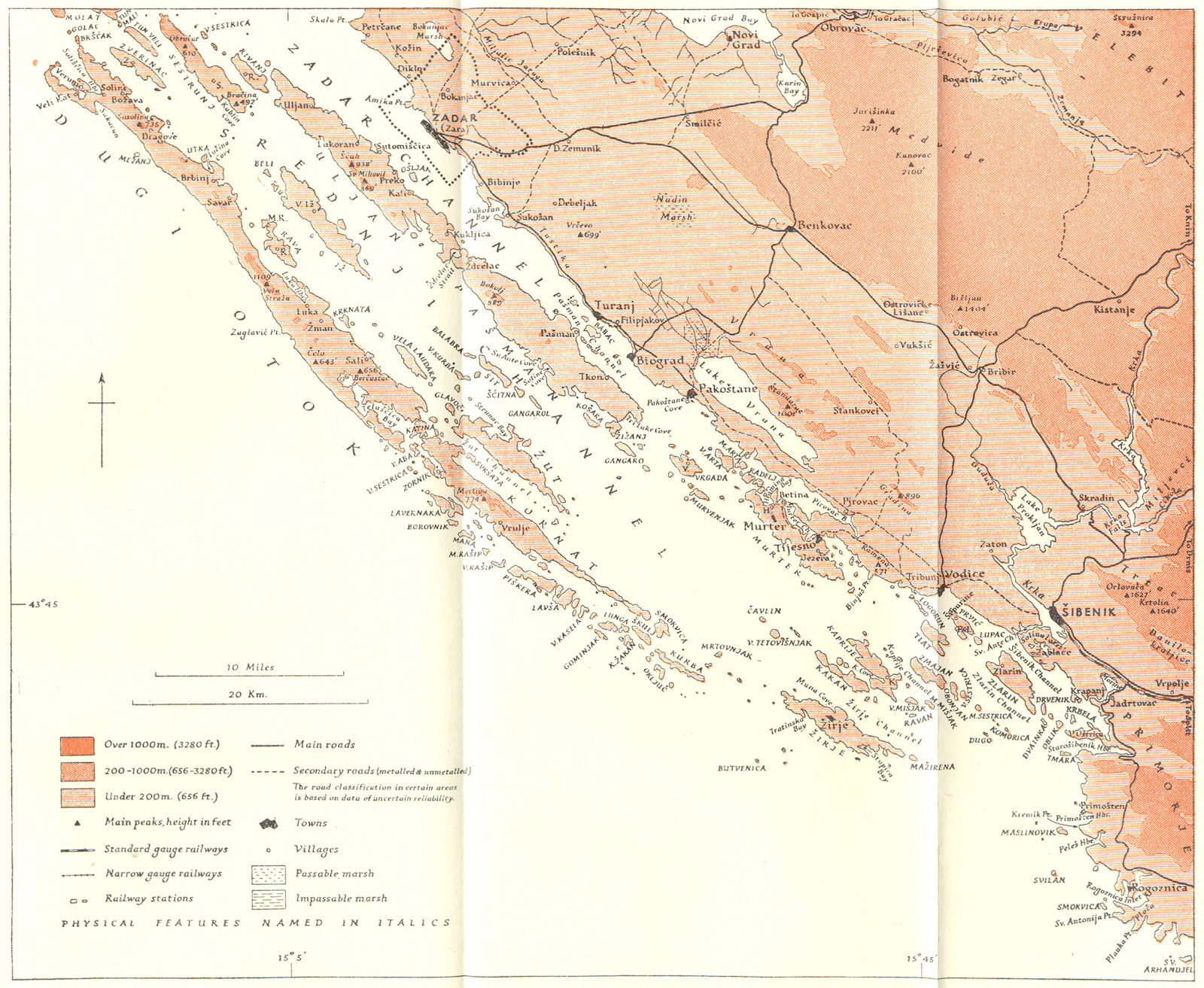 PRIMORJE. Coasts of-Zagora Region & Islands 1944 old vintage map plan chart