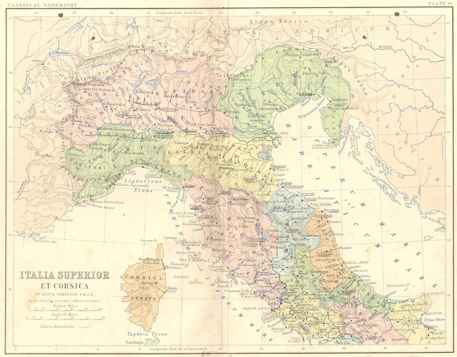 ITALY. Italia Superior Corsica 1880 old antique vintage map plan chart