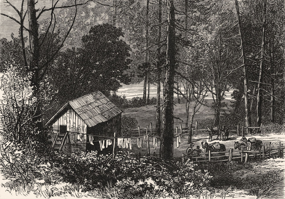 CALIFORNIA. Miner's Cabin, American river c1880 old antique print picture