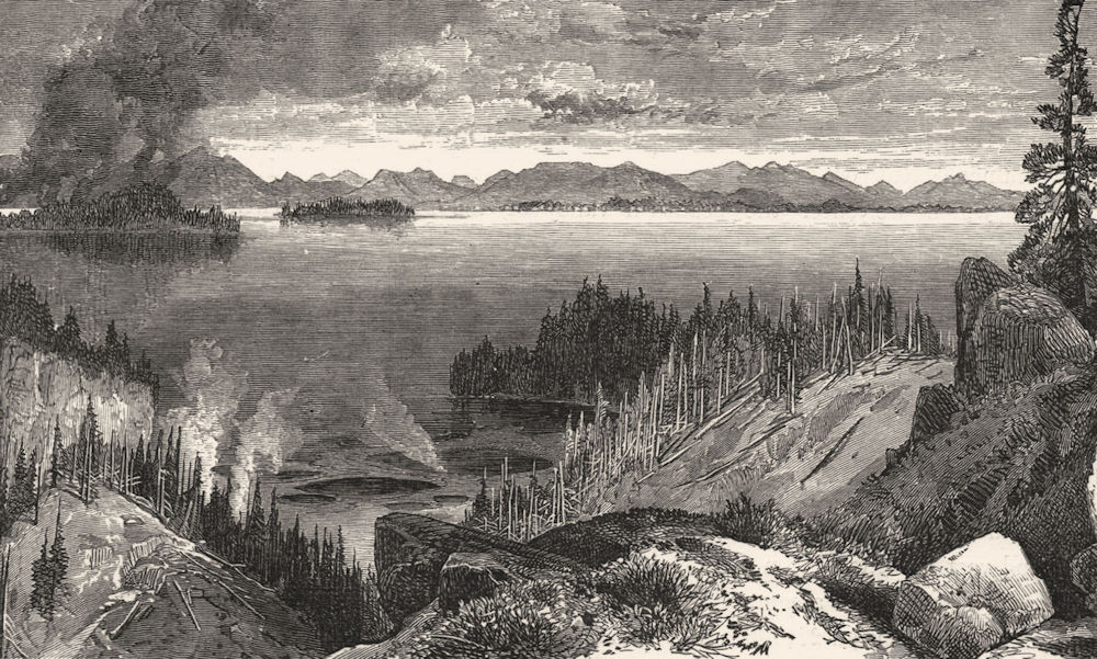 WYOMING. Yellowstone lake c1880 old antique vintage print picture