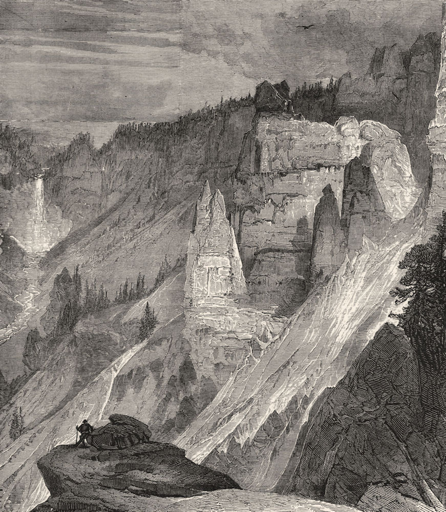 WYOMING. Cliffs, Canyon of Yellowstone c1880 old antique vintage print picture