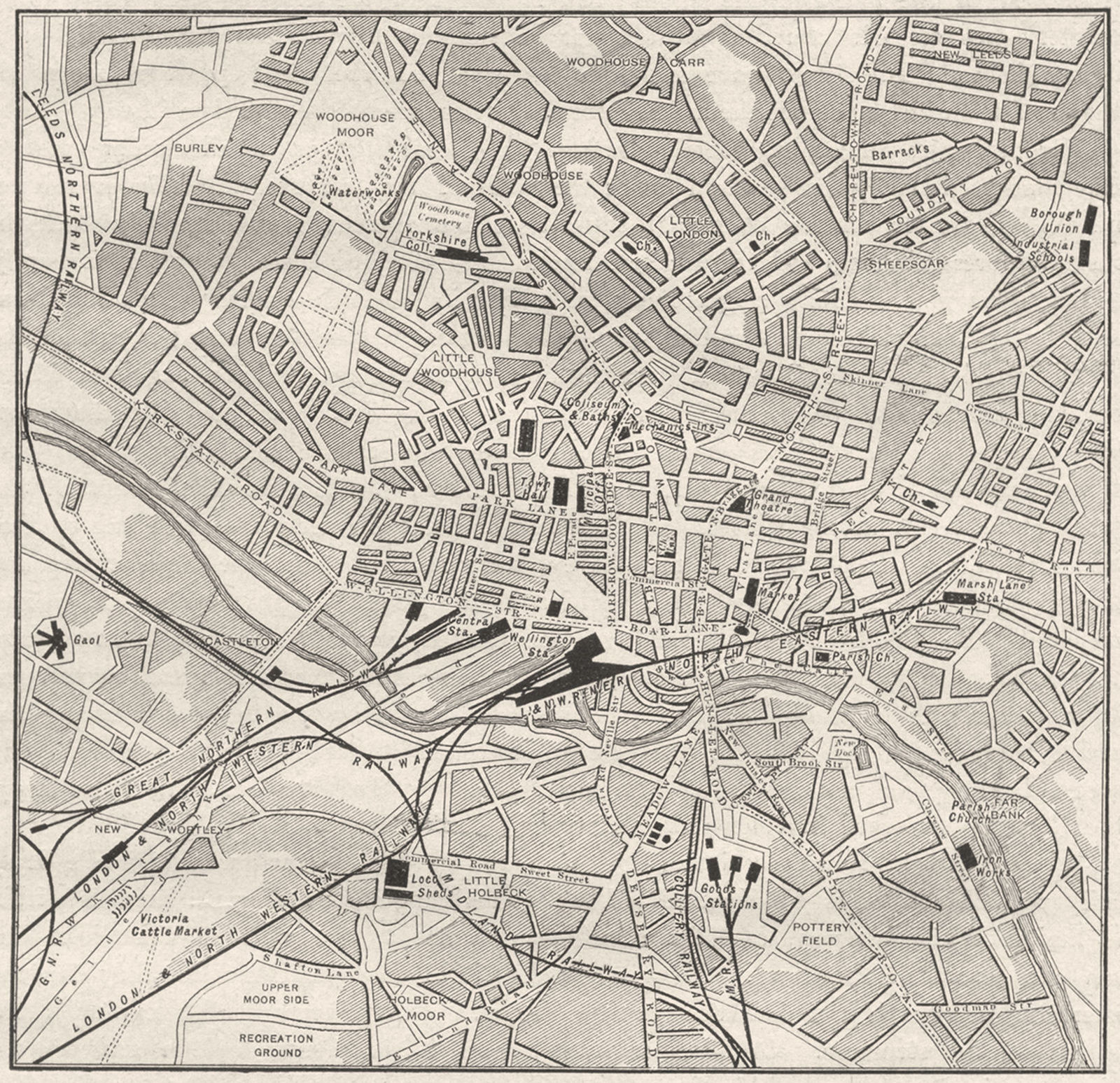 YORKS. Leeds, sketch map 1898 old antique vintage plan chart
