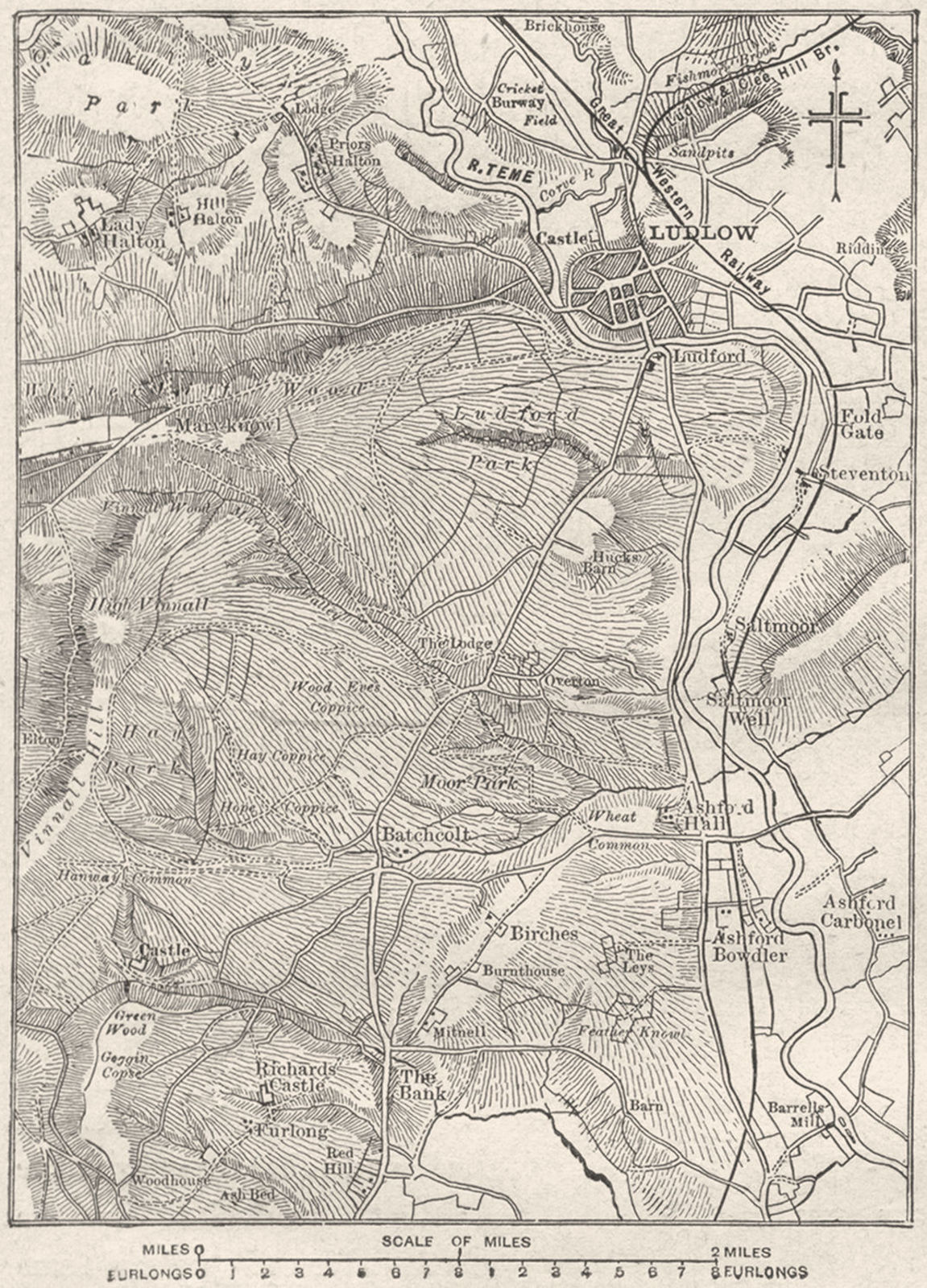 SHROPS. Ludlow, sketch map 1898 old antique vintage plan chart