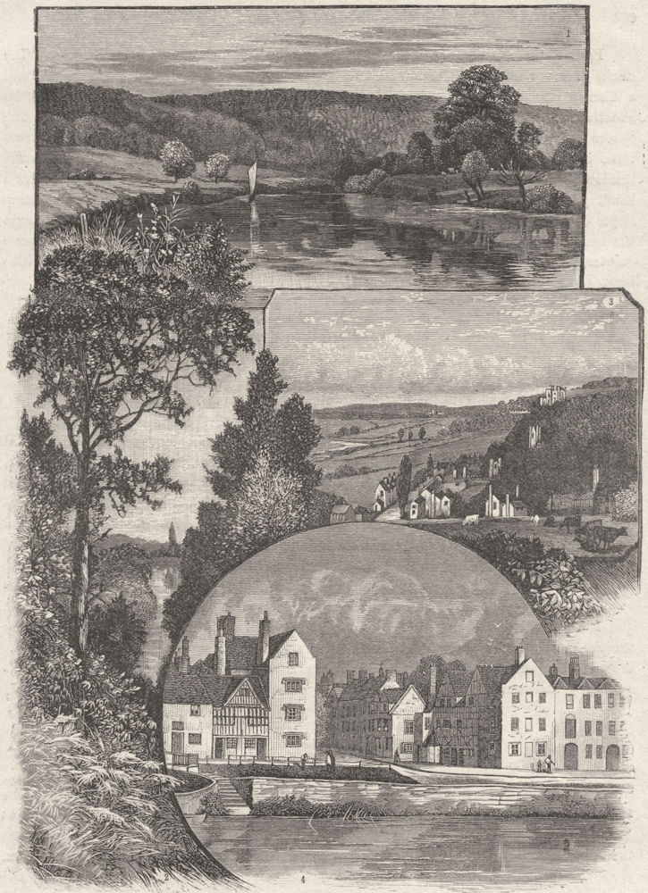WORCS. Severn in Wyre; Shrawley; Quatford; Bewdley 1898 old antique print