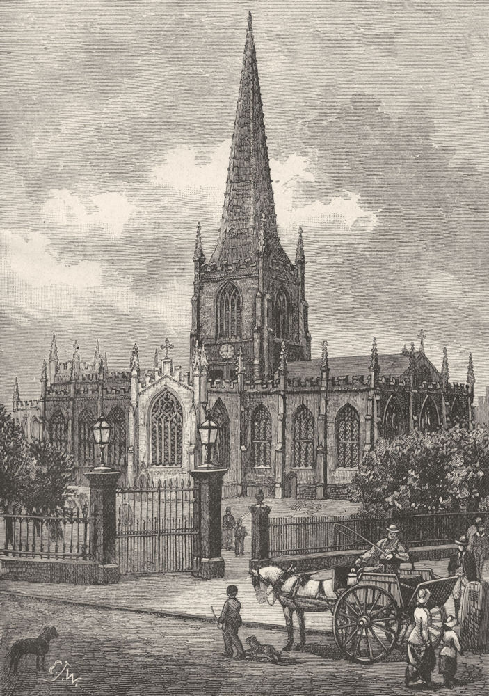 YORKS. Sheffield. Parish Church 1898 old antique vintage print picture