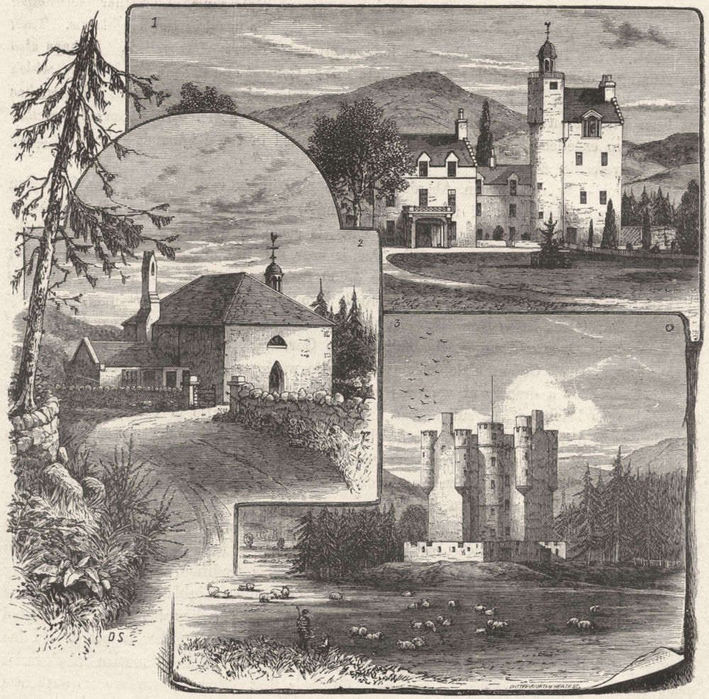ABERGELDIE. Castle; Crathie Parish Church; Braemar 1898 old antique print