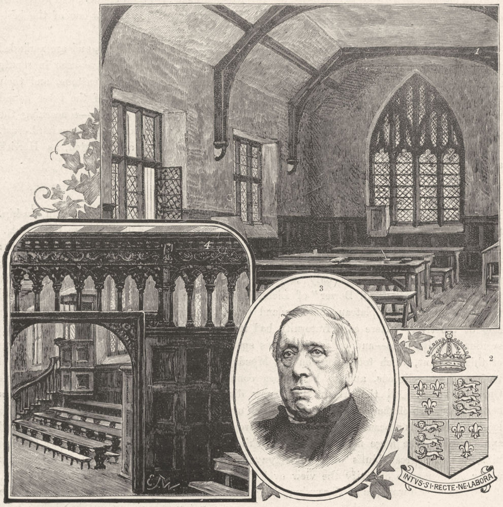 Associate Product SHREWSBURY. Grammar School. Arms Dr Kennedy Chapel 1898 old antique print