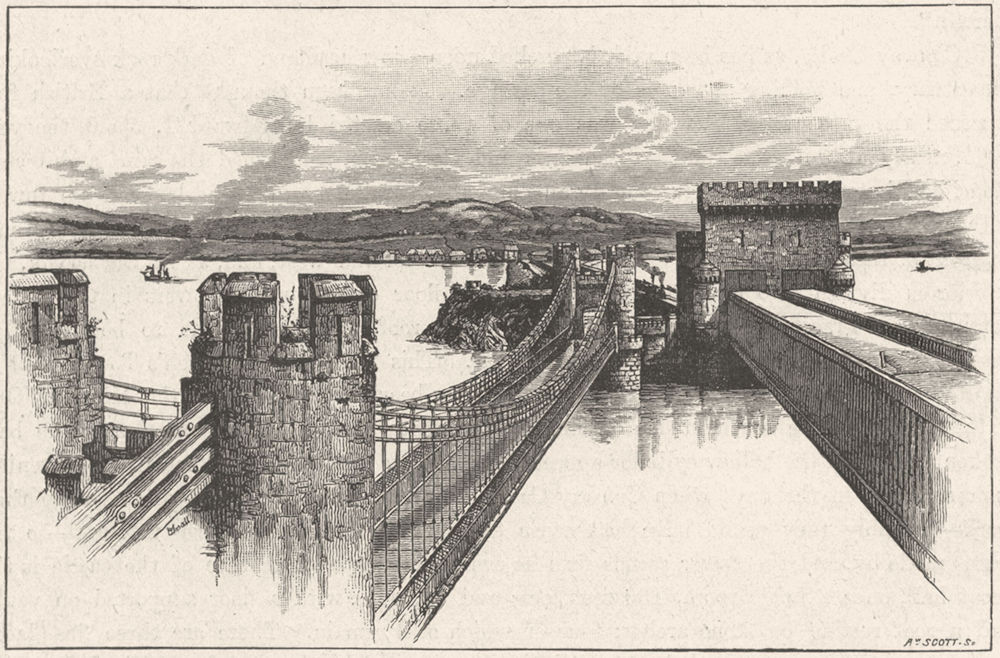 CONWY CASTLE. Valley of Conway. Bridges, from 1898 old antique print picture