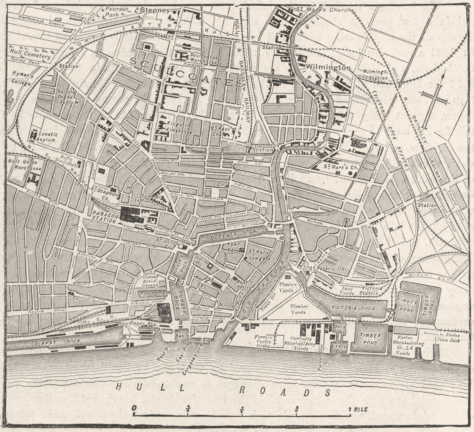 YORKS. Hull, sketch map 1898 old antique vintage plan chart