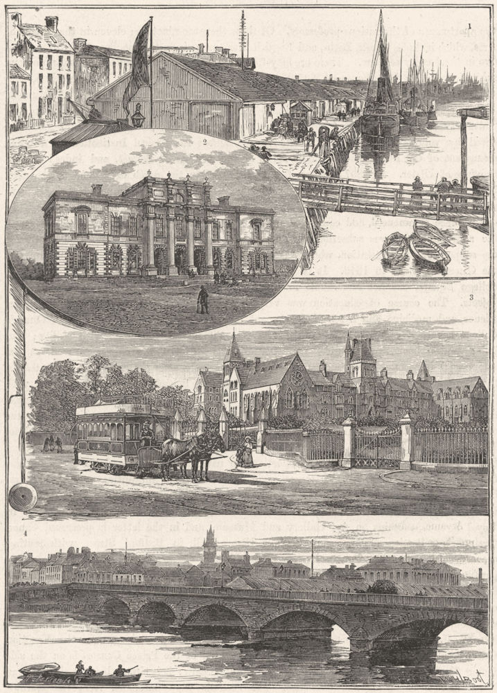 BELFAST. Quay; Presbyterian; Methodist; Queen's Brdg 1898 old antique print