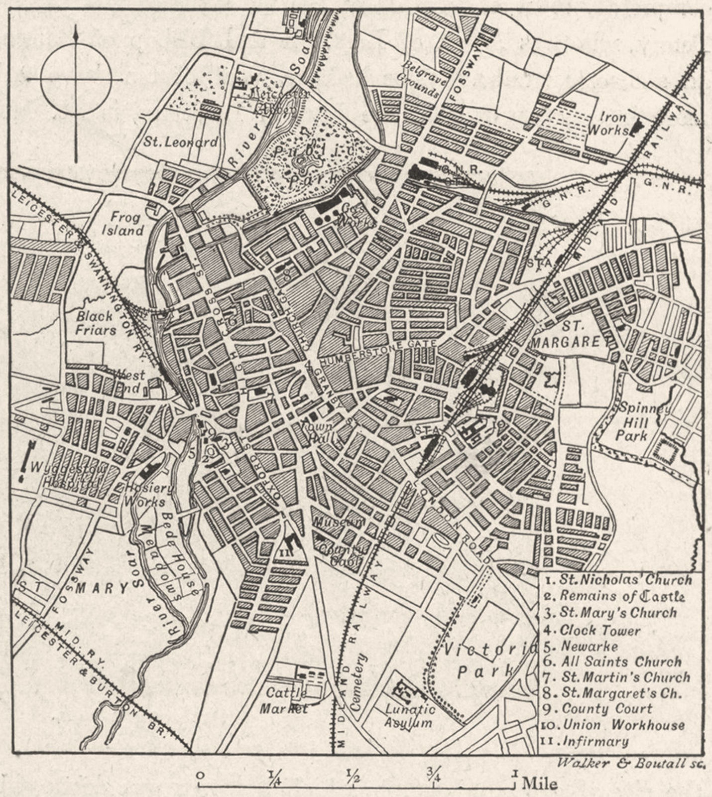 LEICS. Leicester, sketch map 1898 old antique vintage plan chart
