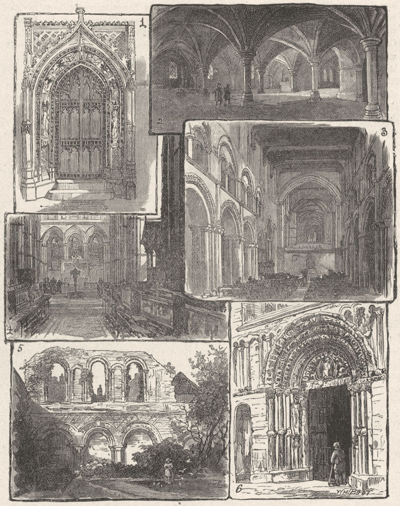 Associate Product ROCHESTER CATHEDRAL. Chapter; Crypt; Nave; Choir 1898 old antique print